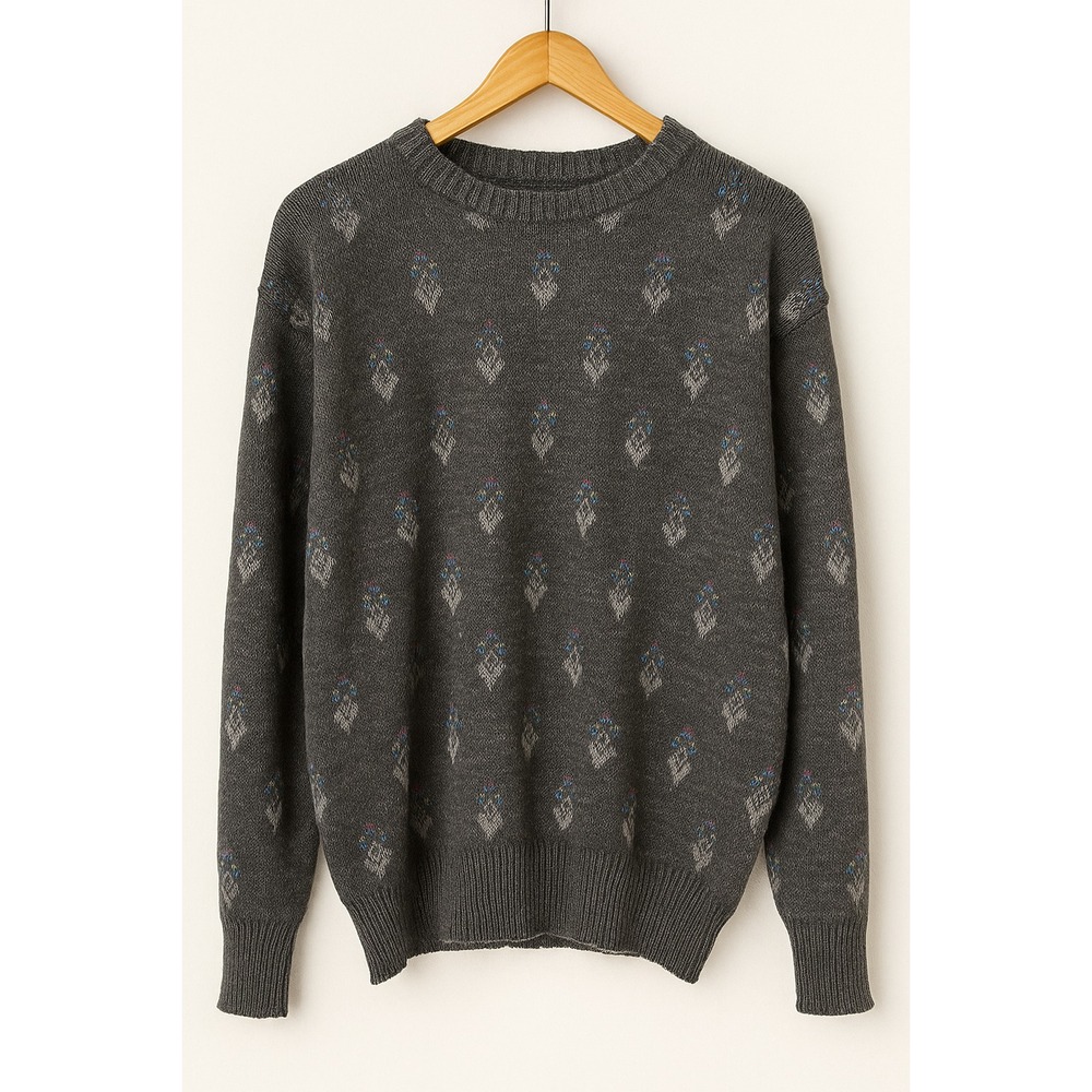 PETERBOROUGH ROW Men's Black Geo Merino Wool Crewneck Knit Pullover Sweater SZ L